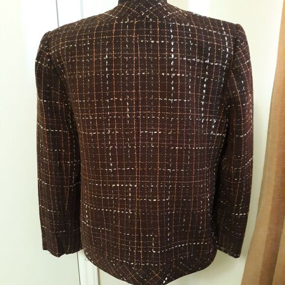Karen Scott Petites Womens Cropped Open Blazer Brown Tweed Size 8 Petite EUC - Picture 2 of 9